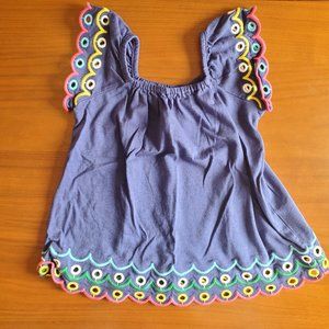 Mini Boden Kids' Scalloped Detail Top, blue